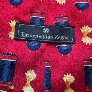 Ermenegildo Zegna Silk Tie Red Pasta Pot Novelty Italian Luxury
